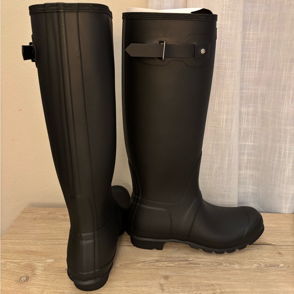 Tall Black Hunter Rain Boots. Never been worn.